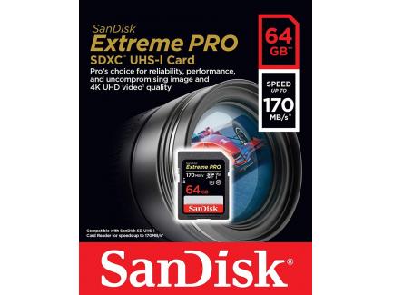 Carto De Memria 64gb Sandisk Sdxc 170mbs Extreme Pro 