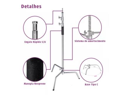 Girafa Ao Inox Polido Com 2 Cabeas De Efeito E Brao1,26m + Trip 3,30m 