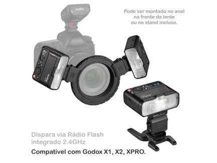 Kit Flash Twin Com 2 Flash Macro Compacto Mf12 + Anel + Adaptadores Godox 