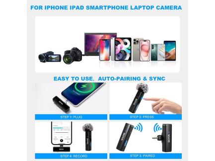 Microfone Lapela Duplo Sem Fio Multi Compativel Usb-C Lightining E P2 Boyalink A1 Boya